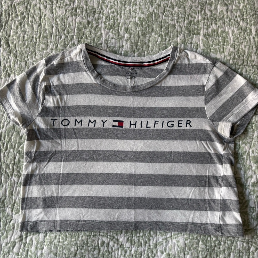 Tommy Hilfiger Gray and White Striped Tee